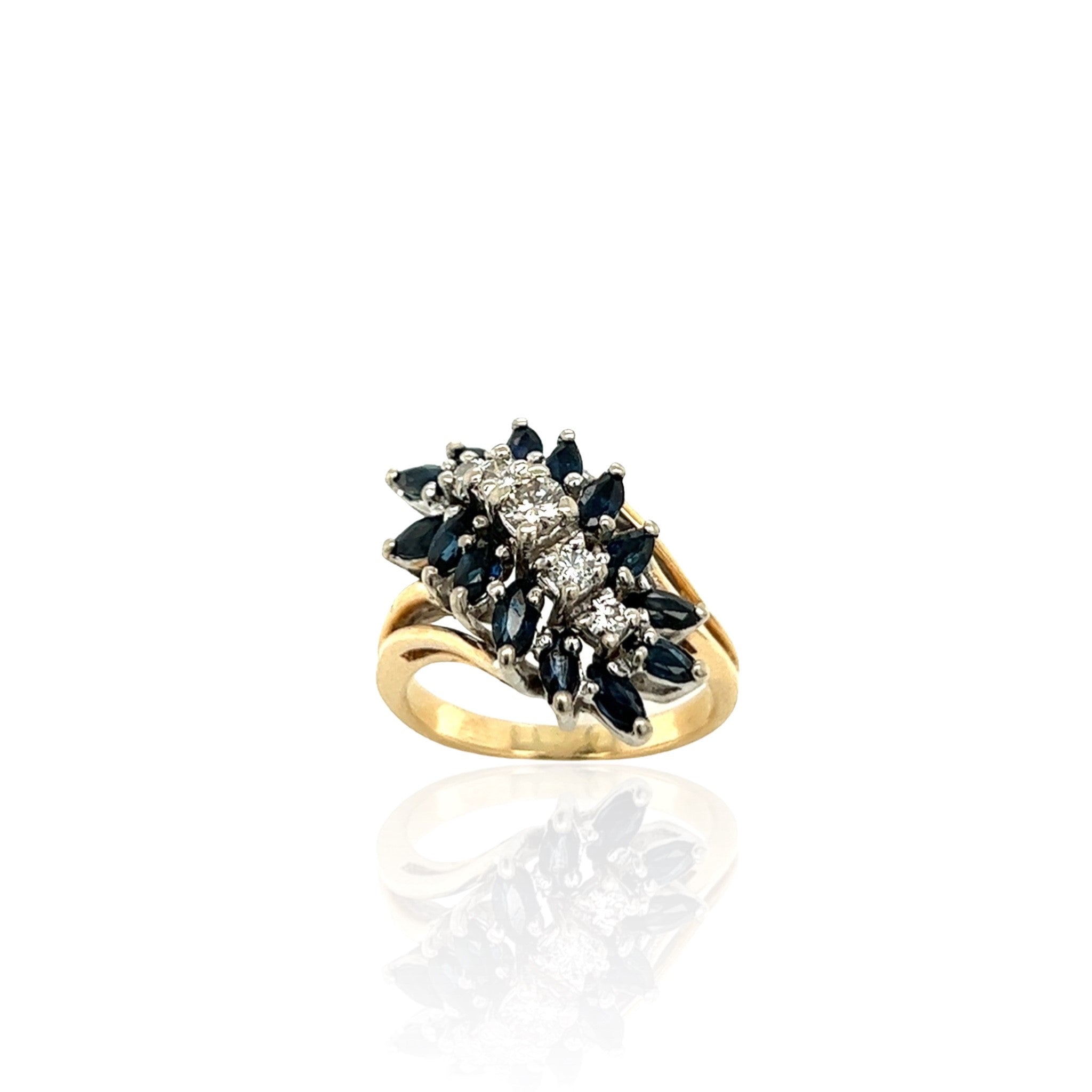 14 Karat Yellow Gold Sapphire and Diamond Waterfall Ring – Merkley 