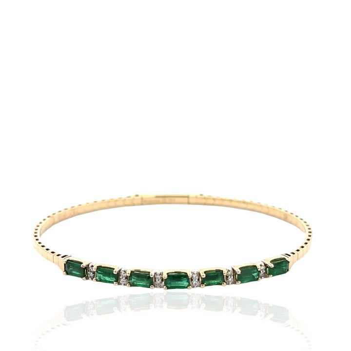 14 Karat Yellow Gold Emerald and Diamond Bangle Bracelet