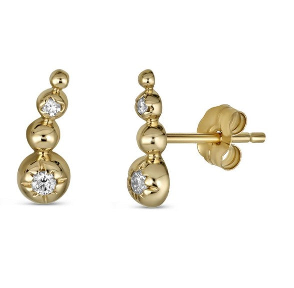 14 Karat Yellow Gold and Diamond Stud Earrings