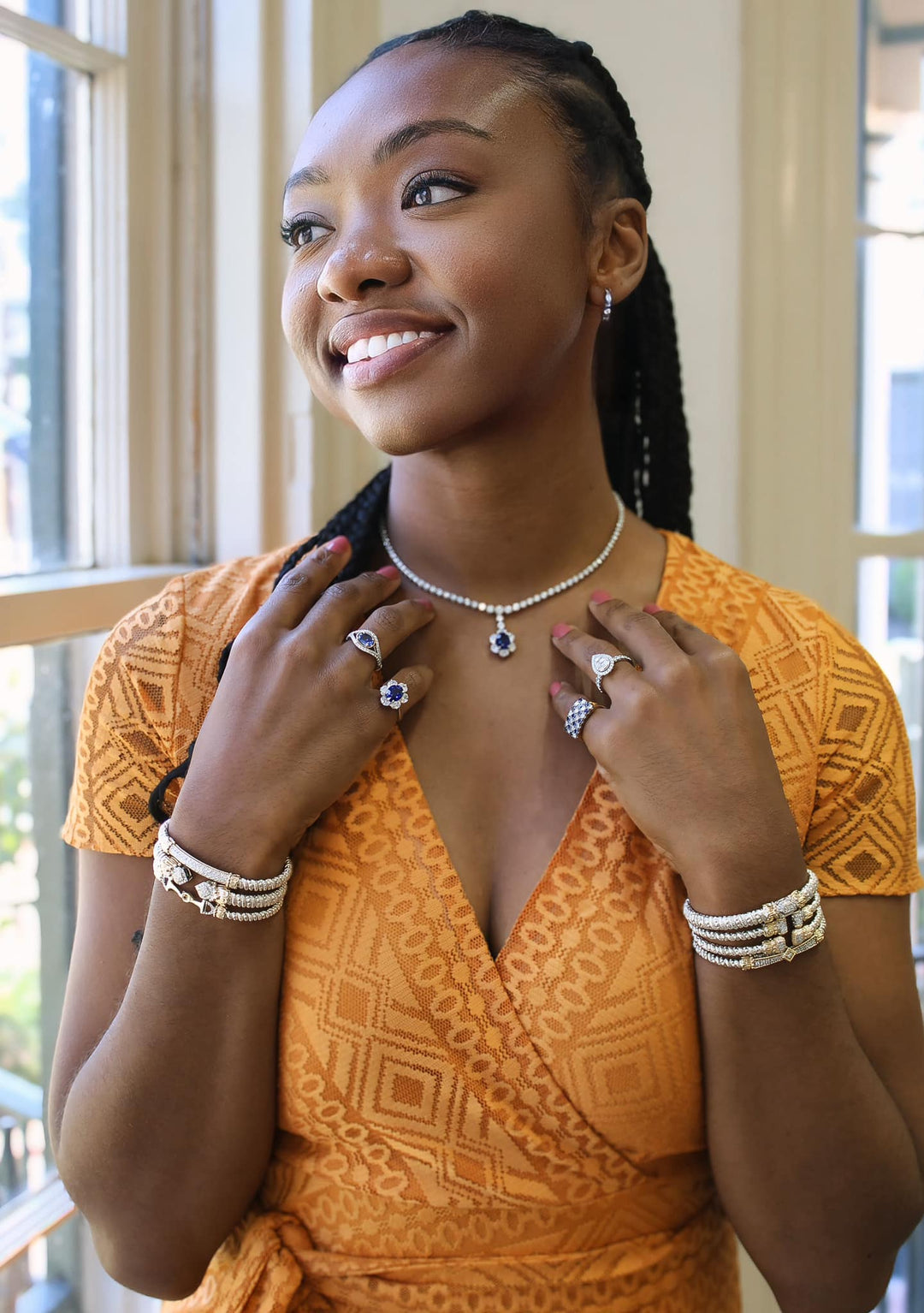 Platinum Diamond Riviera Necklace With Sri Lankan Sapphire Pendant