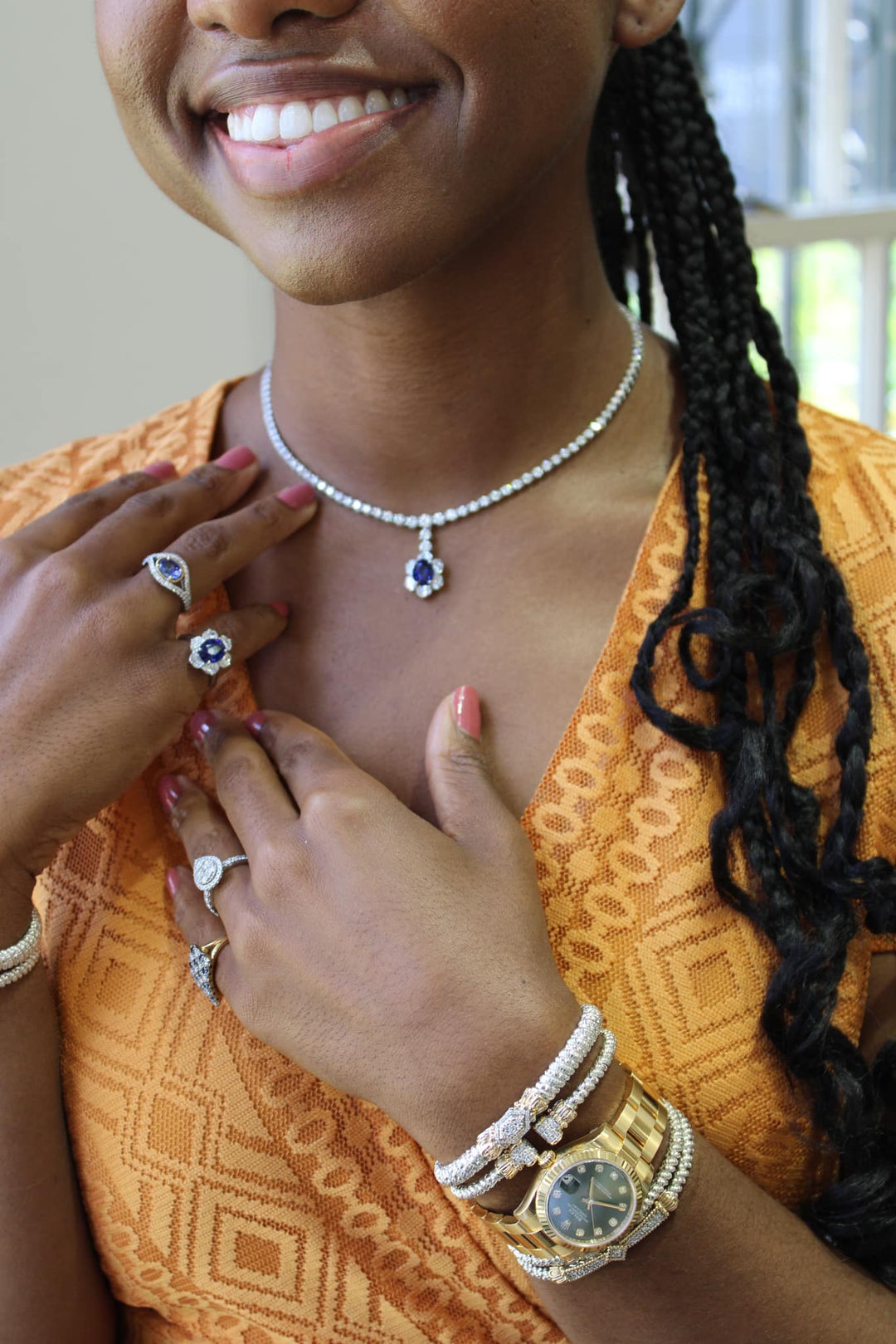 Platinum Diamond Riviera Necklace With Sri Lankan Sapphire Pendant