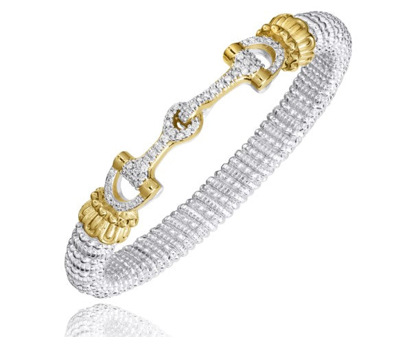 14 Karat Yellow Gold and Sterling Silver Diamond Bracelet