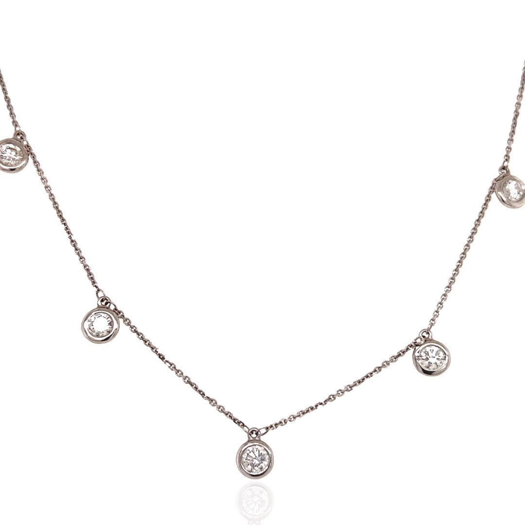 14 Karat White Gold and Diamond Station Necklace