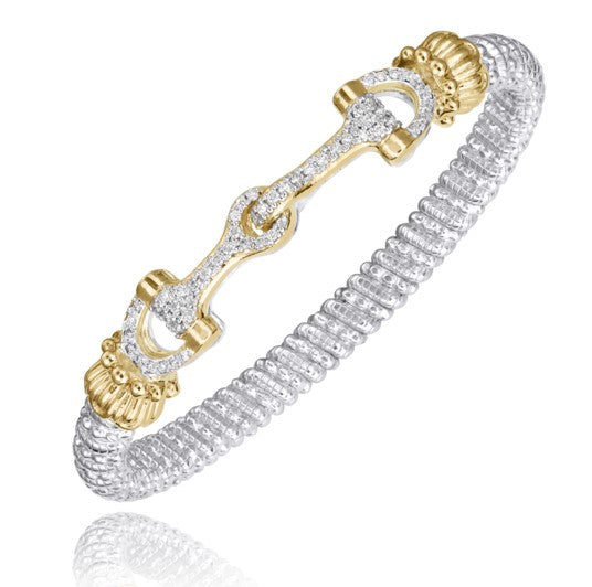 14 Karat Yellow Gold and Sterling Silver Diamond Bracelet