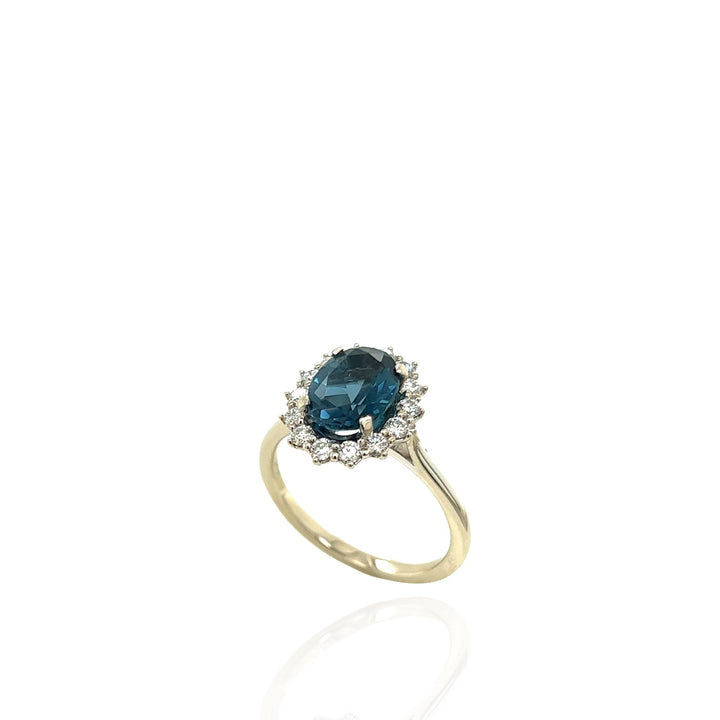 14 Karat White Gold London Blue Topaz and Diamond Ring