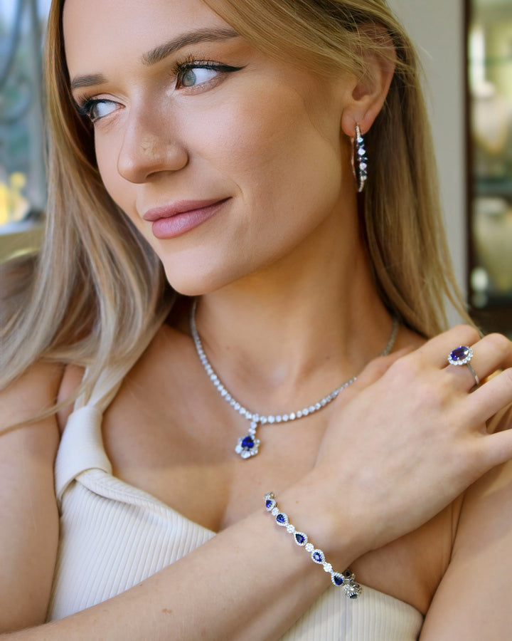 Platinum Diamond Riviera Necklace With Sri Lankan Sapphire Pendant