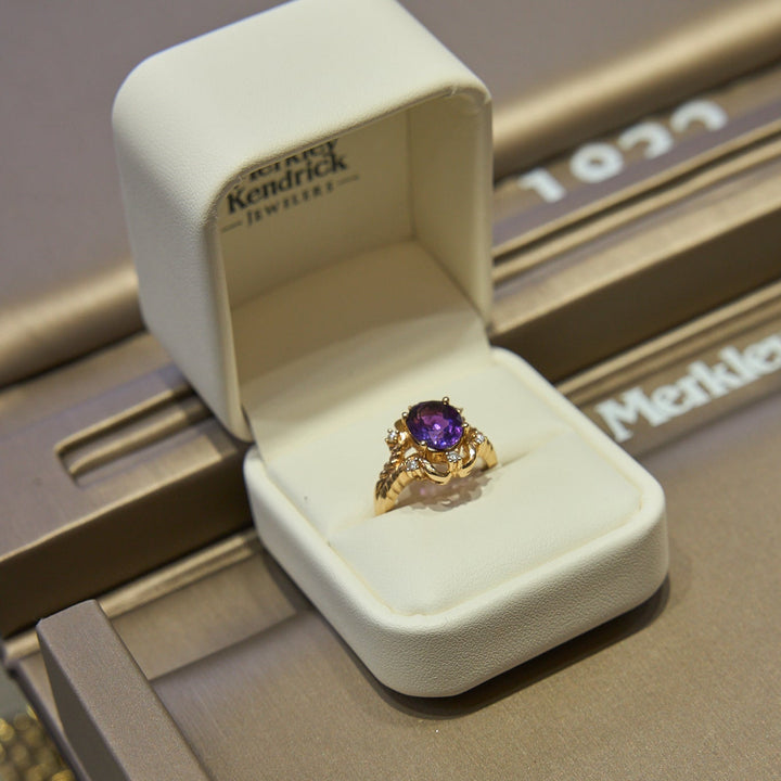 14 Karat Yellow Gold Diamond and Amethyst Cocktail Ring