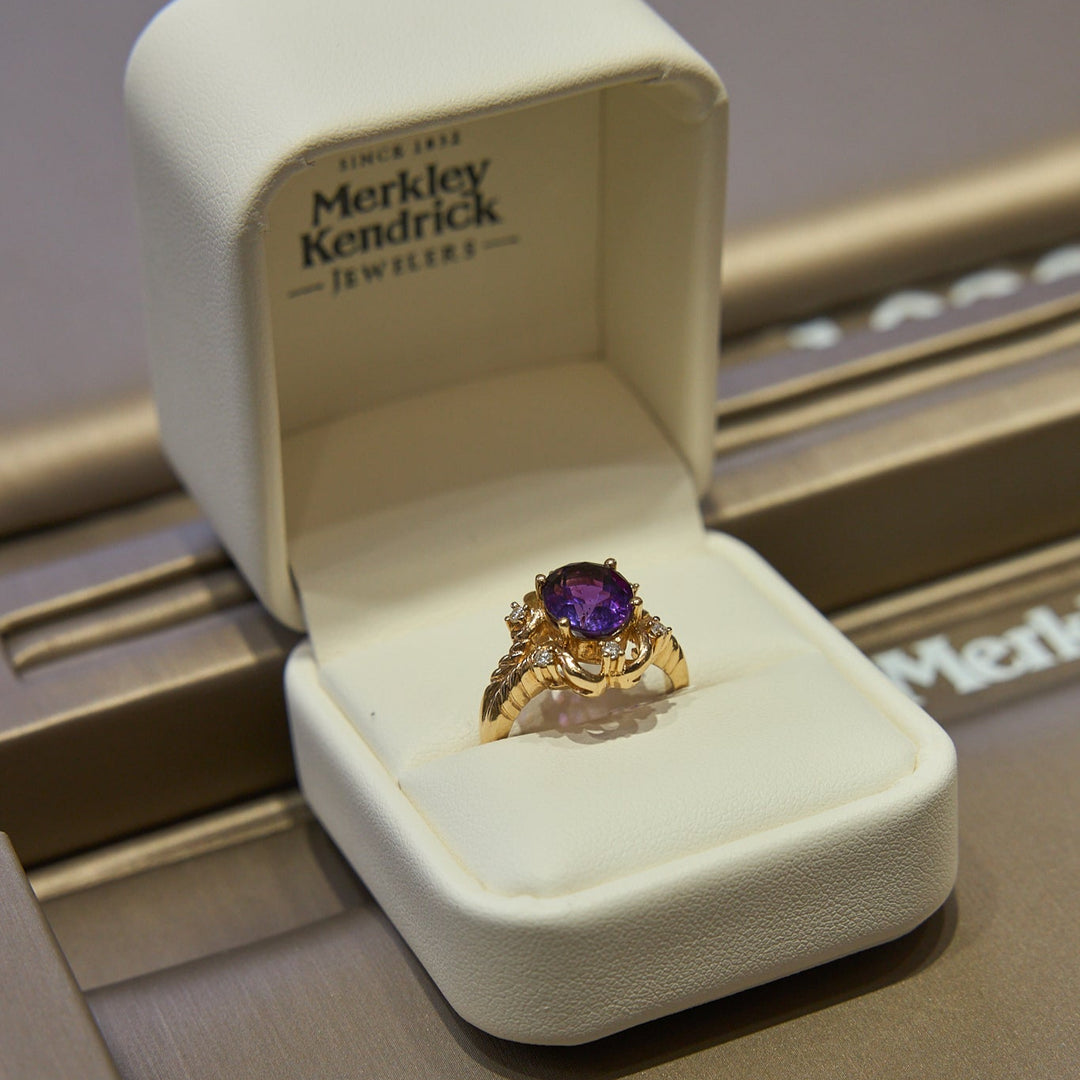 14 Karat Yellow Gold Diamond and Amethyst Cocktail Ring