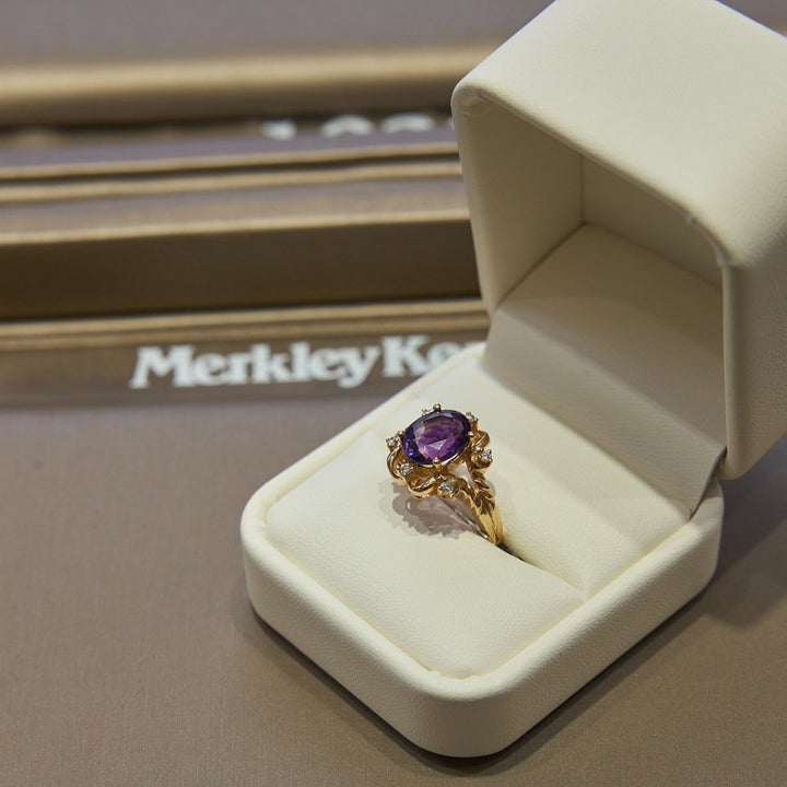 14 Karat Yellow Gold Diamond and Amethyst Cocktail Ring