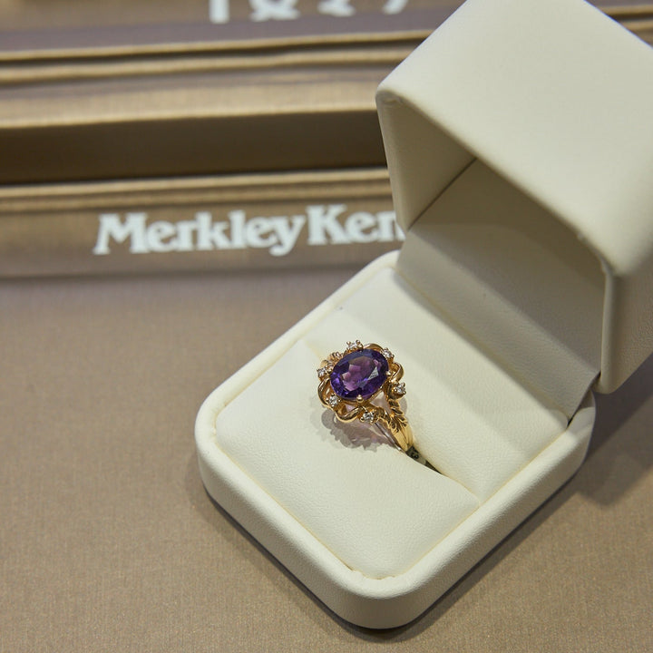 14 Karat Yellow Gold Diamond and Amethyst Cocktail Ring