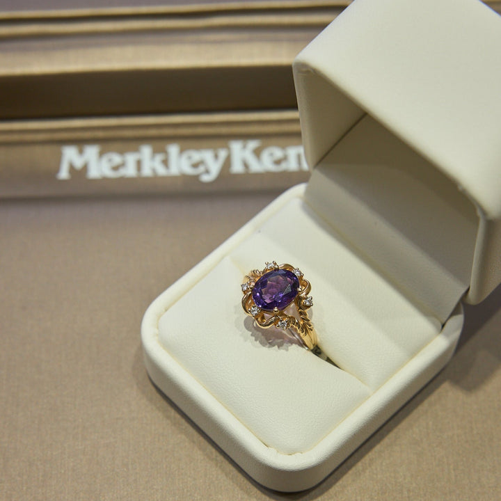 14 Karat Yellow Gold Diamond and Amethyst Cocktail Ring