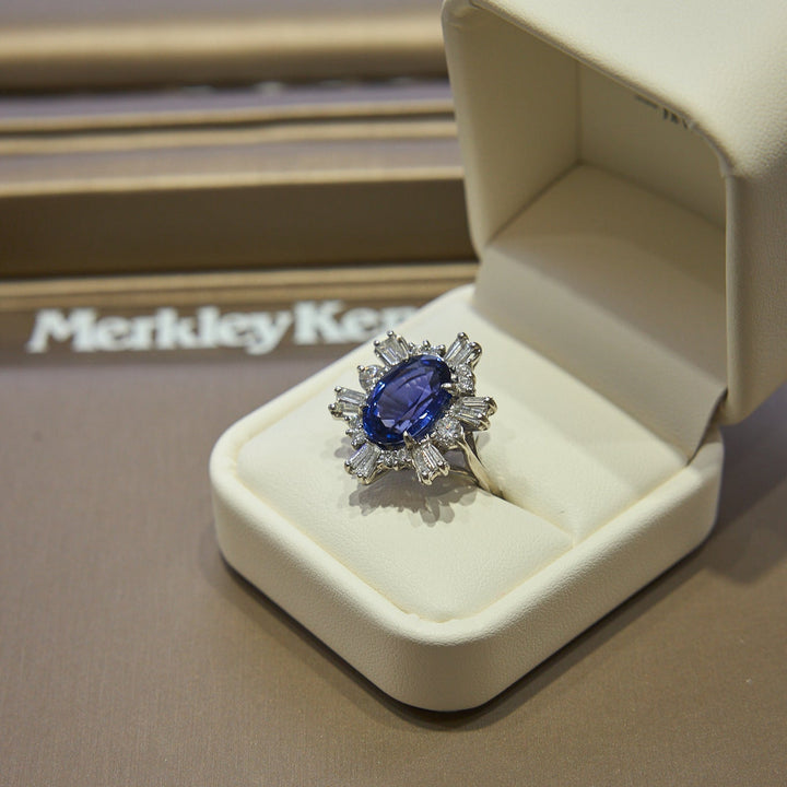 Handmade Platinum Tanzanite and Diamond Ring