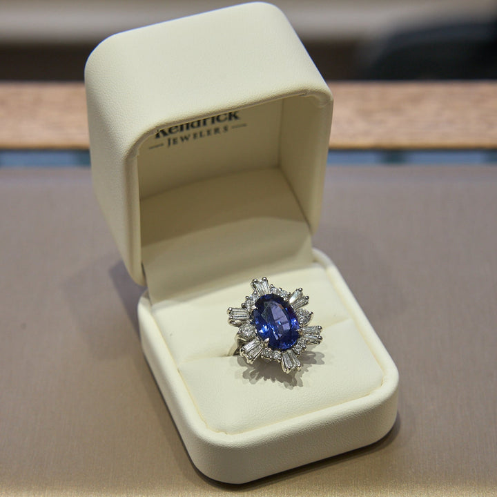 Handmade Platinum Tanzanite and Diamond Ring