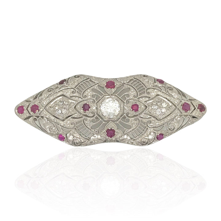 Edwardian Era Ruby and Diamond Brooch