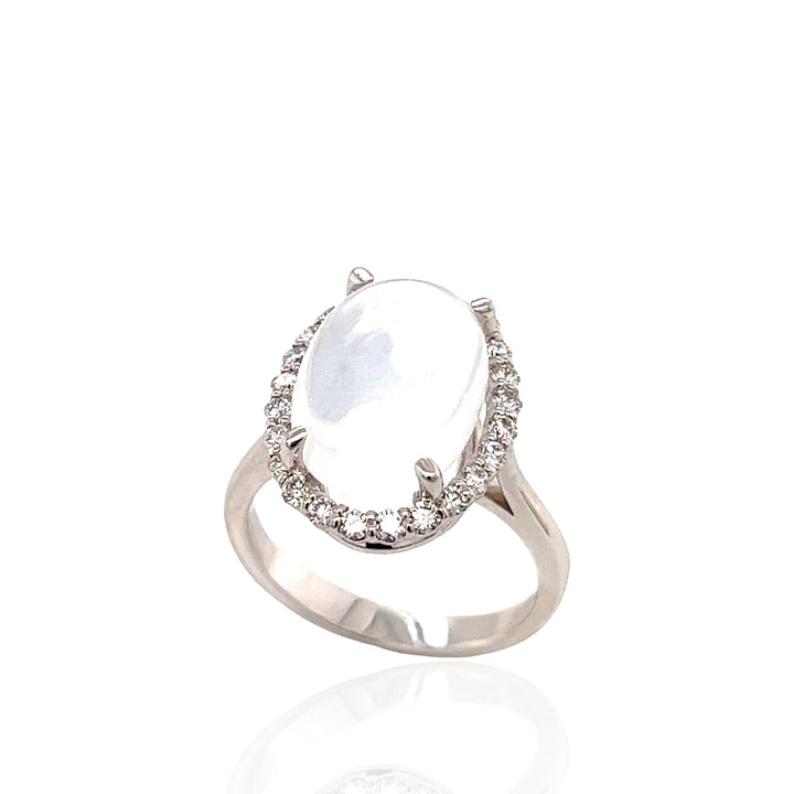 14 Karat White Gold Moonstone and Diamond Ring