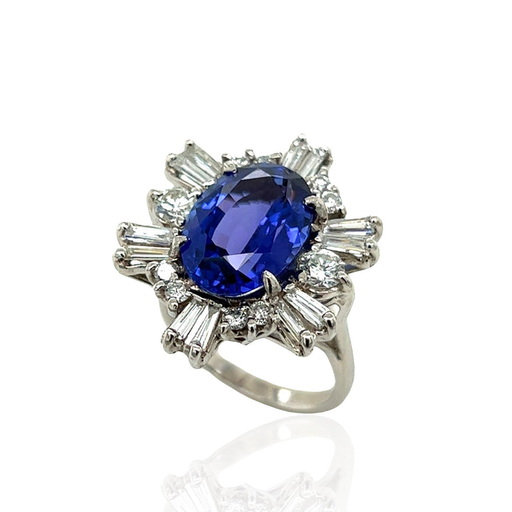 Handmade Platinum Tanzanite and Diamond Ring