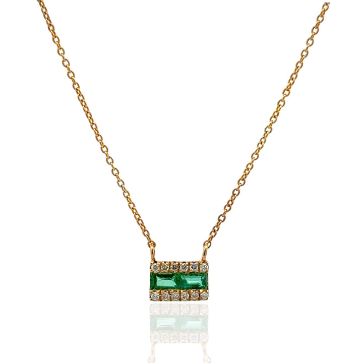 14 Karat Yellow Gold Emerald and Diamond Station Necklace