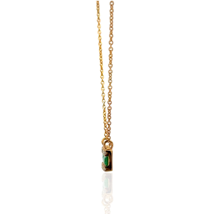 14 Karat Yellow Gold Emerald and Diamond Station Necklace