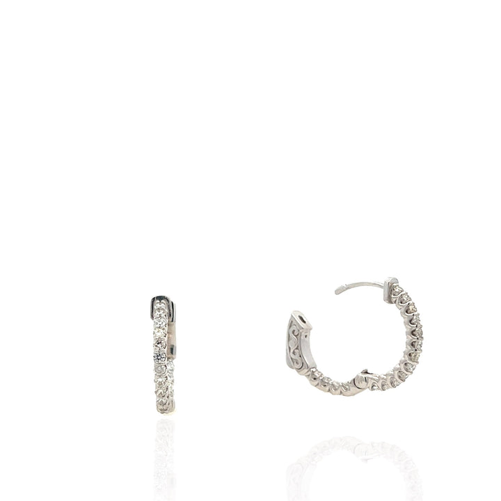 14 Karat White Gold Diamond Hoop Earrings