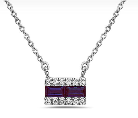 14 Karat White Gold Sapphire and Diamond Station Necklace