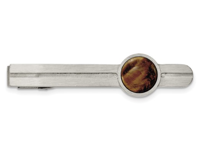 Brushed Stainless Steel with Tiger's Eye Tie Bar